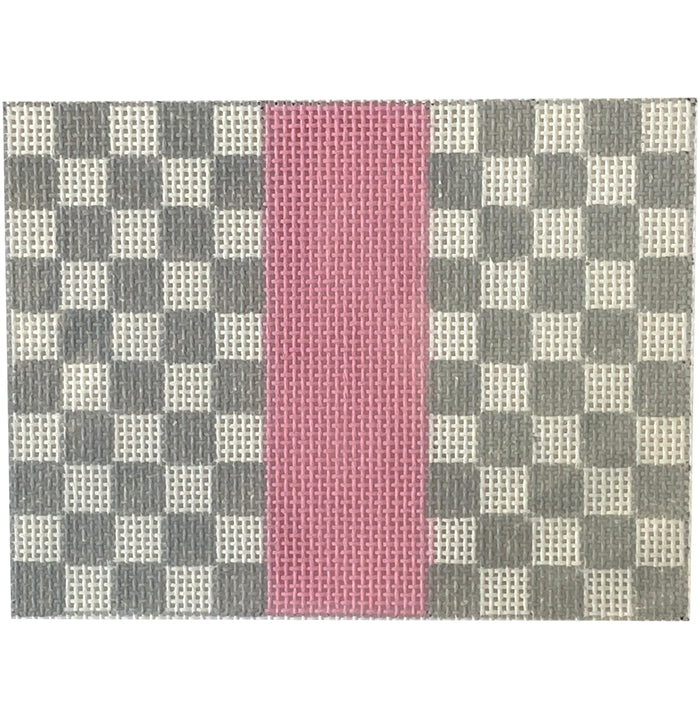 Bitsy Flat Checkered Squares - Gray/Pink Painted Canvas Kimberly Ann Needlepoint 