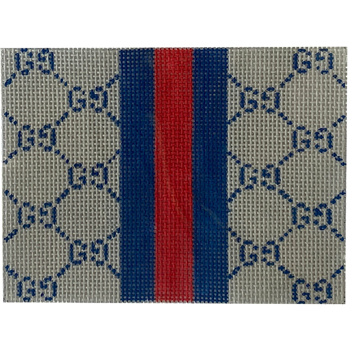 Bitsy Flat G's and Stripes   Gray/Blue Painted Canvas Kimberly Ann Needlepoint  - 1