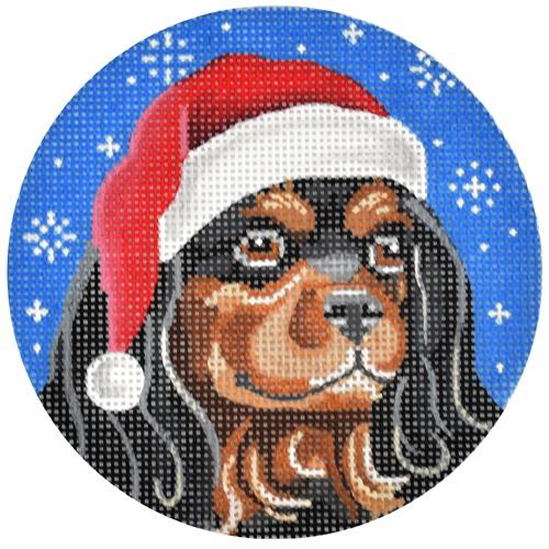 Black and Tan Cavalier Santa Painted Canvas Pepperberry Designs 
