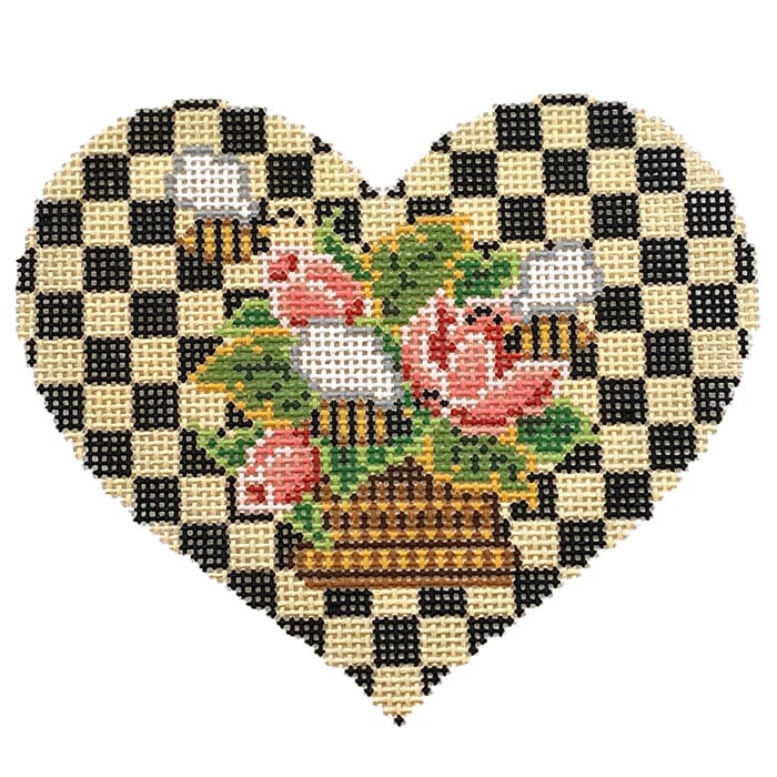 Black and White Christmas Roses Heart Painted Canvas CanvasWorks  - 1