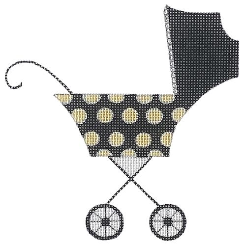 Black & Gold Polka Dot Baby Stroller Painted Canvas & More  - 1
