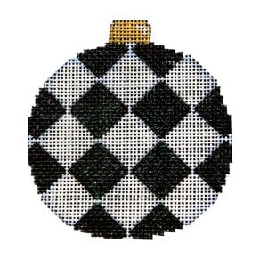 Black Harlequin Ball Ornament Painted Canvas Associated Talents 
