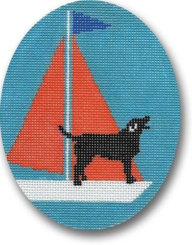 Black Lab - Orange Sail Painted Canvas CBK Needlepoint Collections 