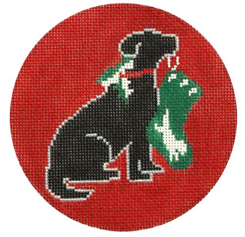 Black Lab with Stocking Painted Canvas CBK Needlepoint Collections 