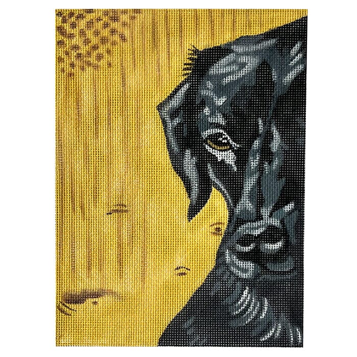 Black Lab with Yellow Background Painted Canvas Walker's Needlepoint  - 1