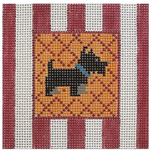 Black Scottie Striped Square Painted Canvas KCN Designers  - 1