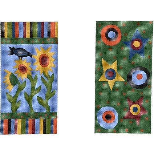 Blackbird & Sunflower Primitive EGC Painted Canvas The Meredith Collection 
