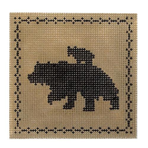 Black/Tan Left Facing Grizzly & Cub Painted Canvas The Plum Stitchery 