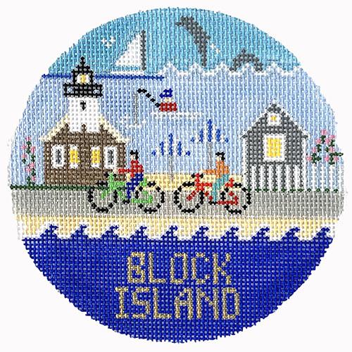 Block Island RI Round Painted Canvas Doolittle Stitchery  - 1