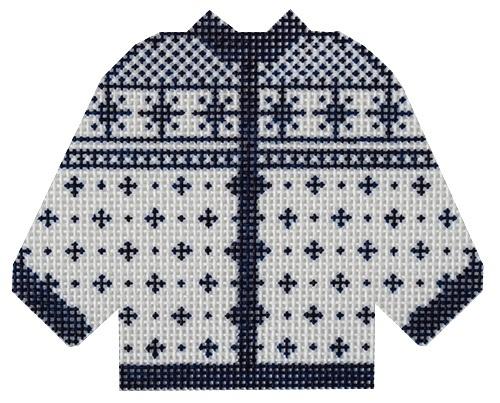 Blue Alpine Cardigan Ornament Painted Canvas Silver Needle 
