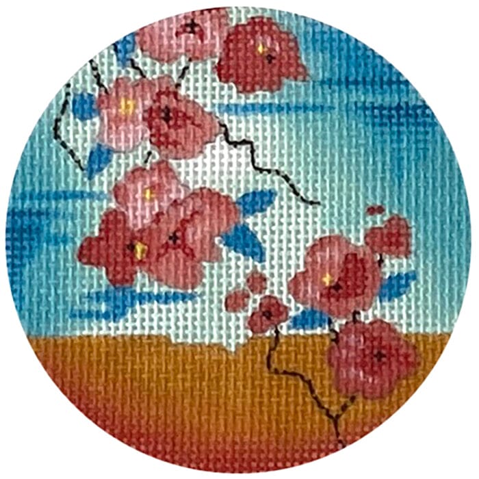 Blue and Orange Cherry Blossom Branch Round Painted Canvas Colors of Praise 
