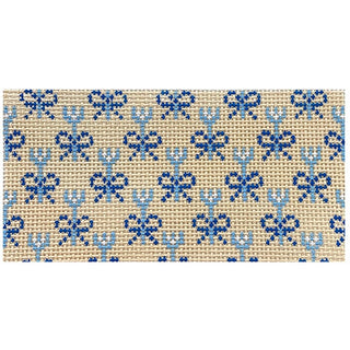 Blue and Tan Bow Insert Painted Canvas Anne Fisher Needlepoint LLC 
