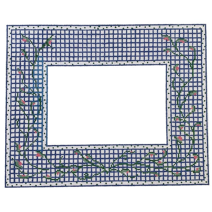 Blue and White Check Frame with Vine Painted Canvas Tina Griffin Designs 

