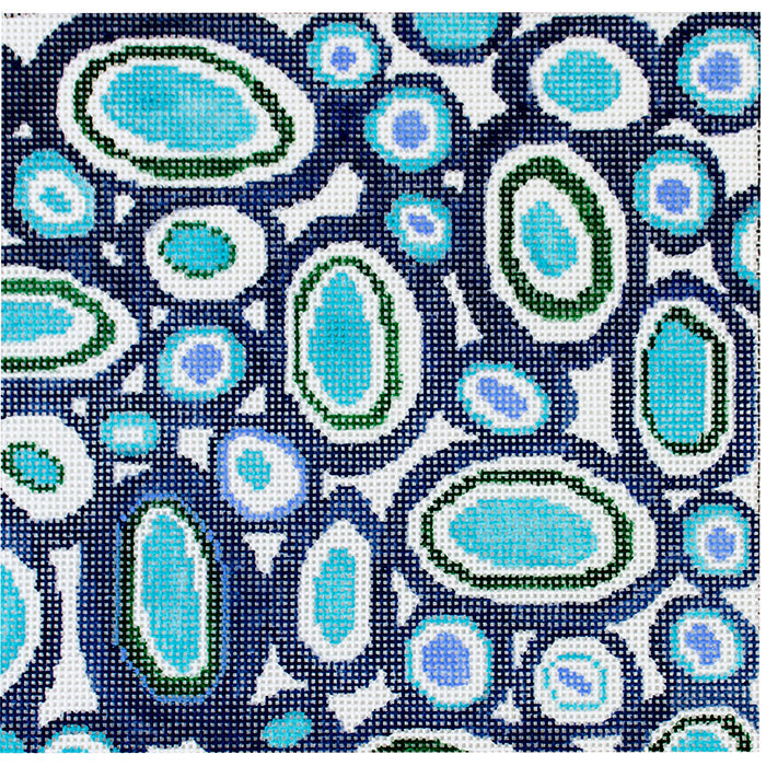 Blue and White Circles Painted Canvas Patti Mann  - 1