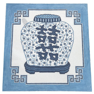 Blue and White Double Happiness Ginger Pot Painted Canvas CanvasWorks 
