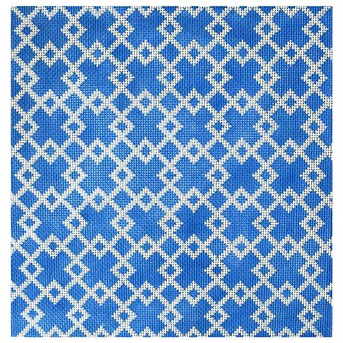 Blue and White Geometric Pillow Painted Canvas Pewter & Pine  - 1