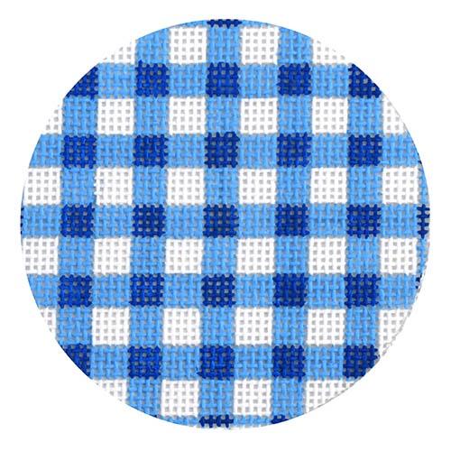 Blue and White Gingham Check Round Painted Canvas Kate Dickerson Needlepoint Collections  - 1