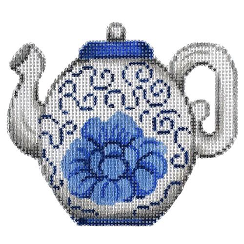 Blue and White Teapot Painted Canvas Patti Mann 