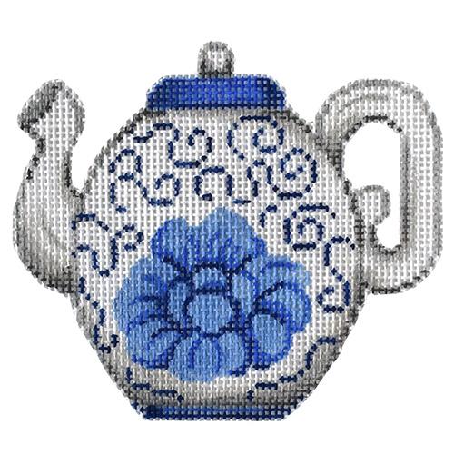 Blue and White Teapot Painted Canvas Patti Mann  - 1