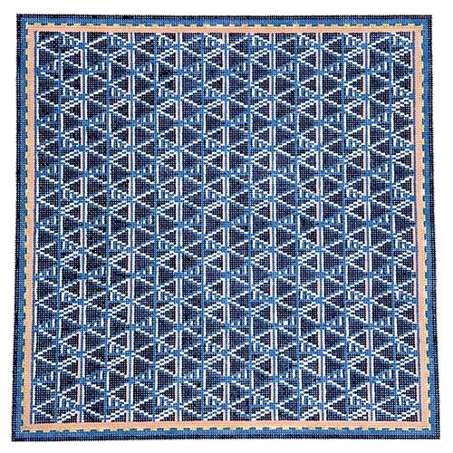 Blue Art Deco Pillow Painted Canvas Anne Fisher Needlepoint LLC  - 1