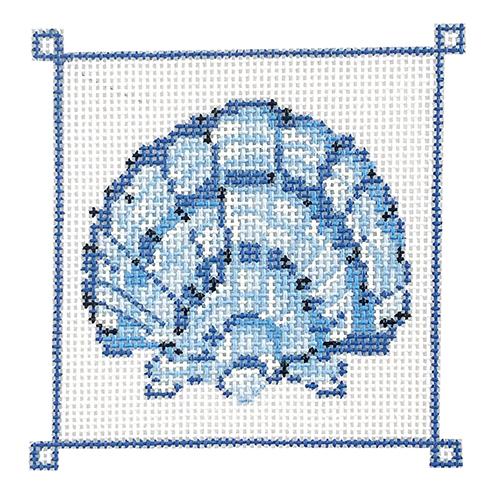 Blue Banded Scallop Shell on 18 Painted Canvas The Colonial Needle Company  - 1