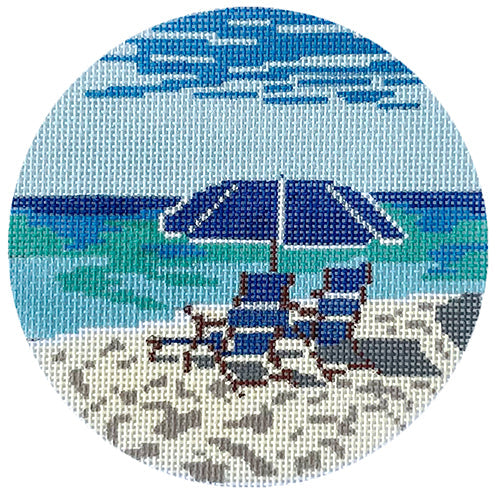Blue Beach Chairs Round Painted Canvas KCN Designers 