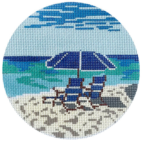 Blue Beach Chairs Round Painted Canvas KCN Designers  - 1