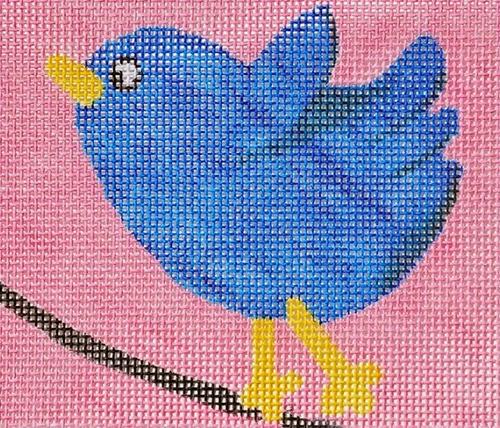 Blue Bird on a Wire Painted Canvas Waterweave 