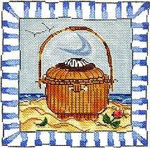 Blue Border ACK Basket Painted Canvas Susan Wallace Barnes 
