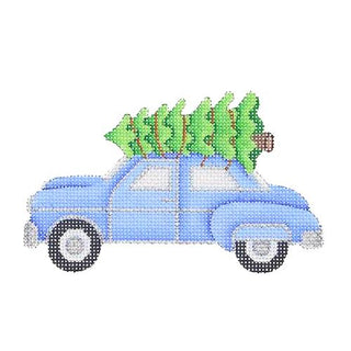 Blue Car with Tree Ornament Painted Canvas Burnett & Bradley 
