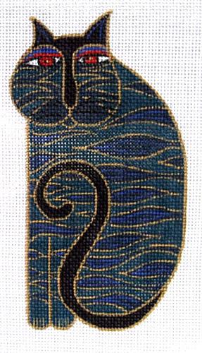 Blue Cat Painted Canvas Laurel Burch  - 1