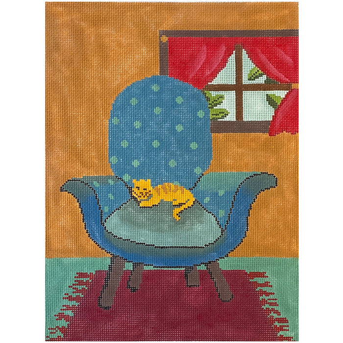 Blue Chair Painted Canvas Patti Mann  - 1