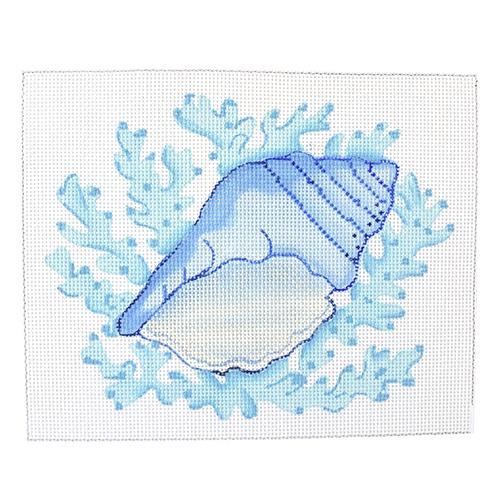 Blue Conch Shell with Coral Painted Canvas Kate Dickerson Needlepoint Collections 