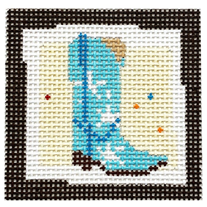 Blue Cowboy Boot Small Square Painted Canvas Pippin  - 1