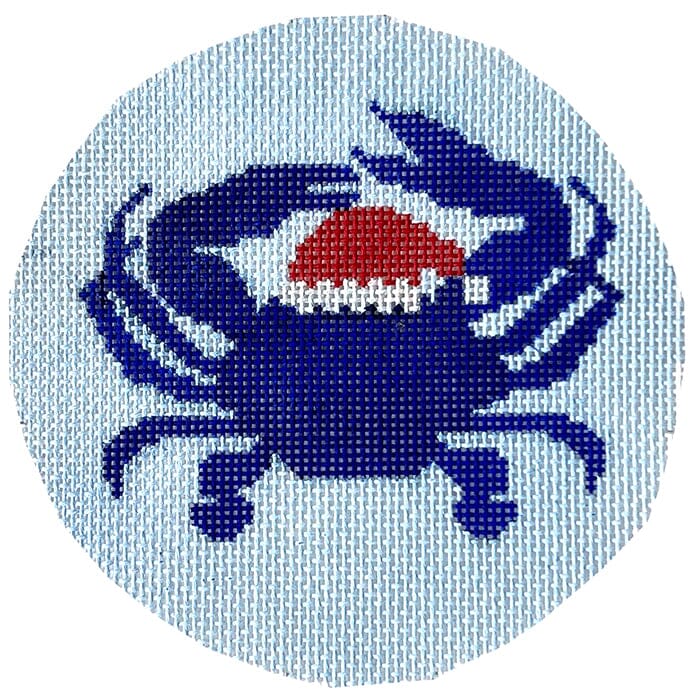 Blue Crab in Santa Hat Ornament Painted Canvas Susan Battle Needlepoint 