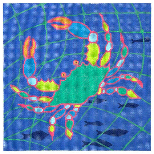 Blue Crab Party Painted Canvas Vallerie Needlepoint Gallery  - 1