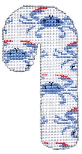 Blue Crabs Candy Cane Painted Canvas Danji Designs  - 1