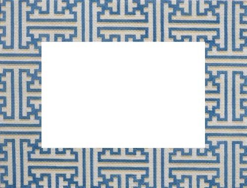 Blue / Cream Fretwork Frame Painted Canvas Associated Talents 