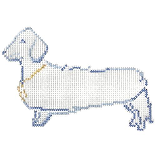 Blue Dachshund Ornament Painted Canvas The Plum Stitchery  - 1