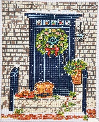 Blue Door with Wreath Painted Canvas Susan Wallace Barnes 