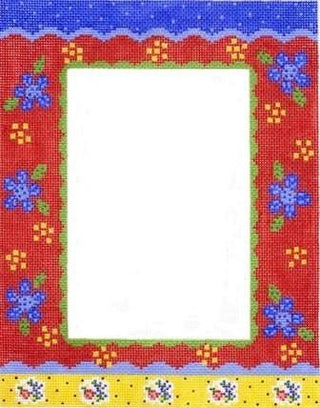 Blue Dot / Flower Frame Painted Canvas Cooper Oaks Design 
