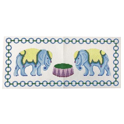 Blue Elephants w/ Jewelry Chain Border & Monogram Space - Blues, Greens, Purples Painted Canvas Kate Dickerson Needlepoint Collections 