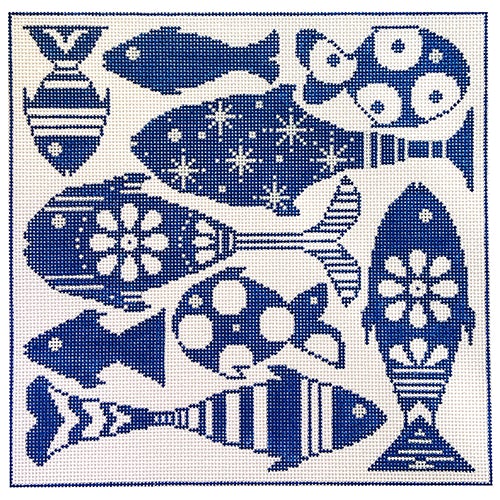 Blue Fish Montage Painted Canvas Alice Peterson Company 