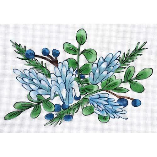 Blue Floral Painted Canvas Flower & Vine  - 1