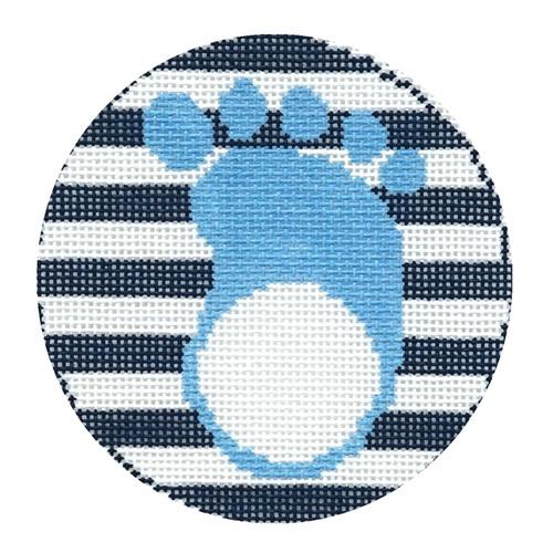 Blue Footprint Monogram Round Painted Canvas Rachel Donley  - 1
