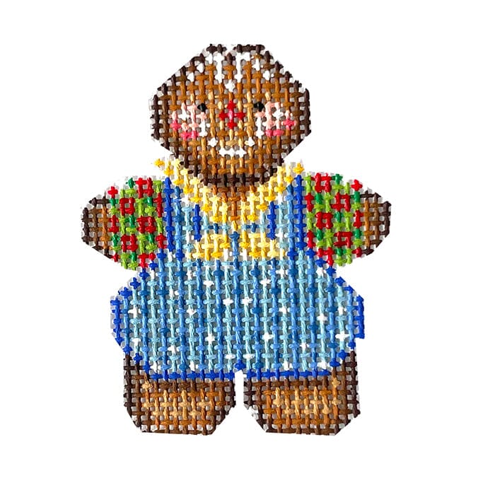 Blue Gingerbread Boy Painted Canvas NeedleDeeva  - 1