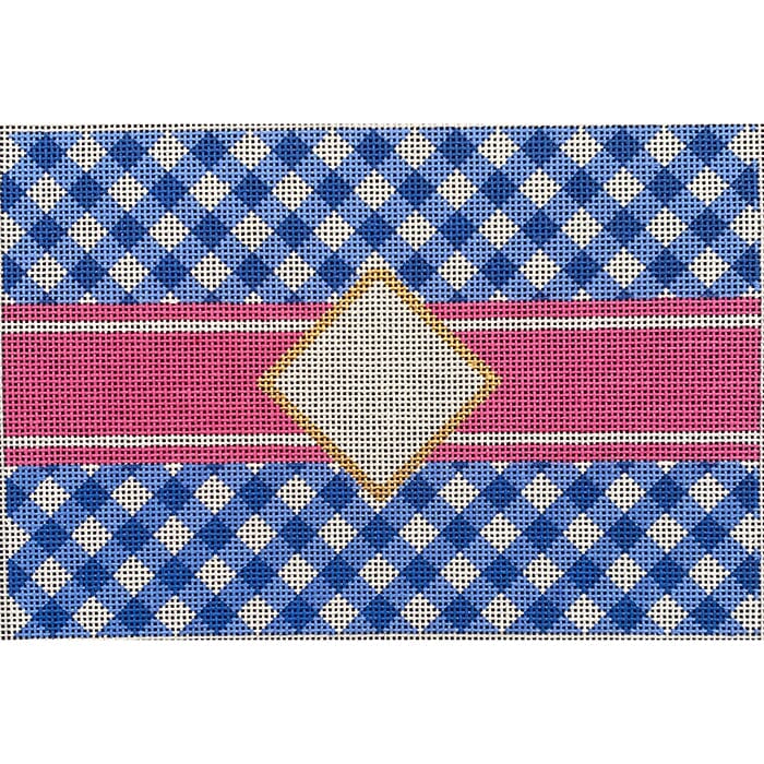 Blue Gingham Mono Clutch TSN Painted Canvas Two Sisters Needlepoint 