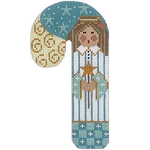 Blue & Gold Angel Candy Cane Painted Canvas Danji Designs  - 1