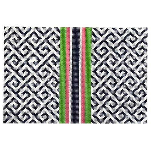 Blue, Green, Pink & Navy Clutch Painted Canvas Kristine Kingston  - 1