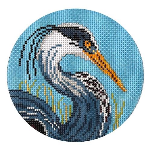 Blue Heron Head Painted Canvas Needle Crossings 
